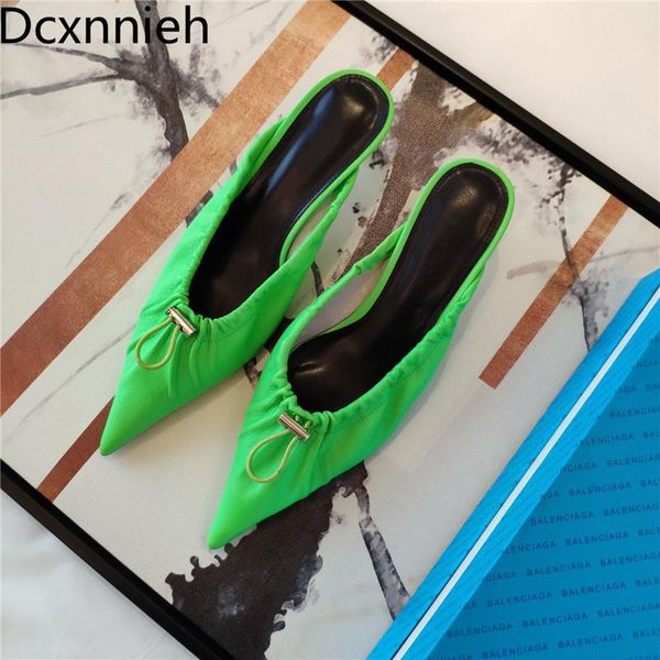 slippers green kitten heels pointed toe women wrinkle real leather elastic rope sandals sweety color party shoes lazyman mules, Black
slippers green kitten heels pointed toe women wrinkle real leather elastic rope sandals sweety color party shoes lazyman mules, Black
