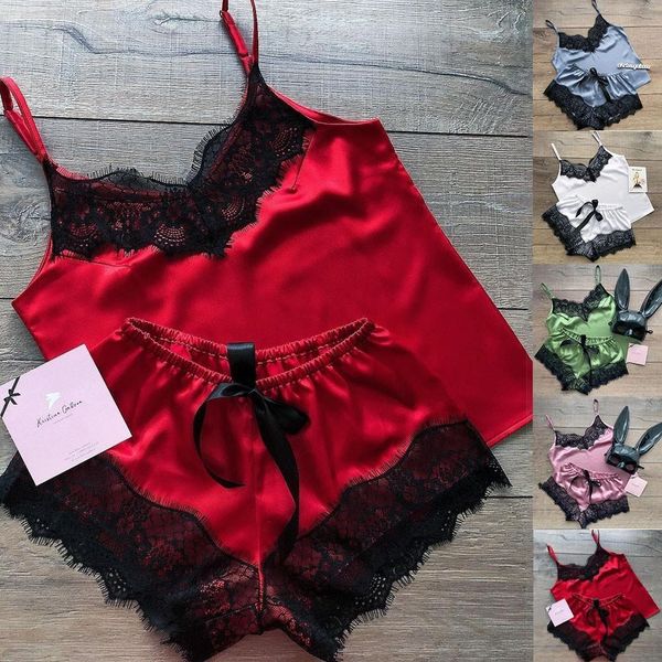 pyjamas women sleep wear pajamas satin silk pajamas bow nightdress lingerie women underwear sleepwear satin, Black;red
pyjamas women sleep wear pajamas satin silk pajamas bow nightdress lingerie women underwear sleepwear satin, Black;red