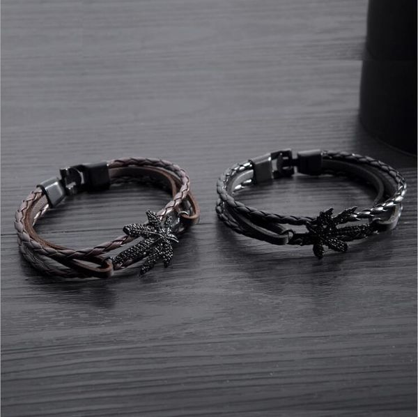 cuff personality hipster men's wild leaves multi-layer woven leather rope bracelet, White
cuff personality hipster men's wild leaves multi-layer woven leather rope bracelet, White