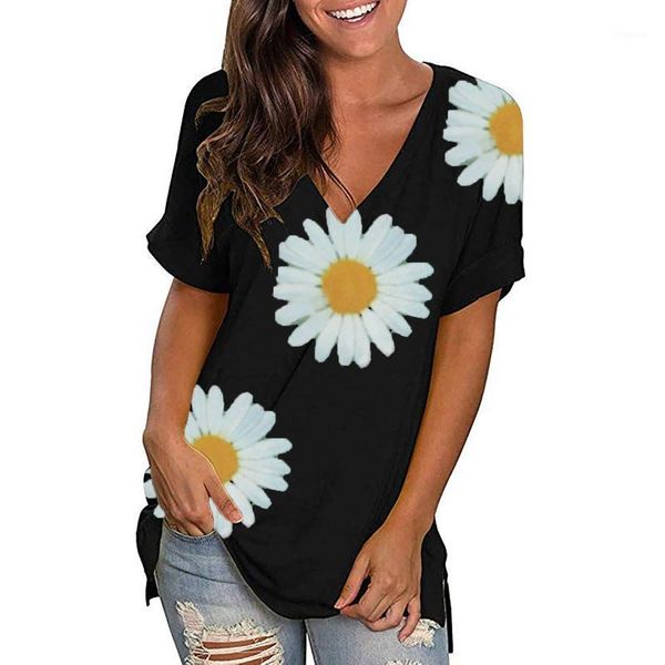women's t-shirt daisy print fashion women loose oversized summer v-neck casual aesthetic short sleeve camisetas de mujer, White
women's t-shirt daisy print fashion women loose oversized summer v-neck casual aesthetic short sleeve camisetas de mujer, White