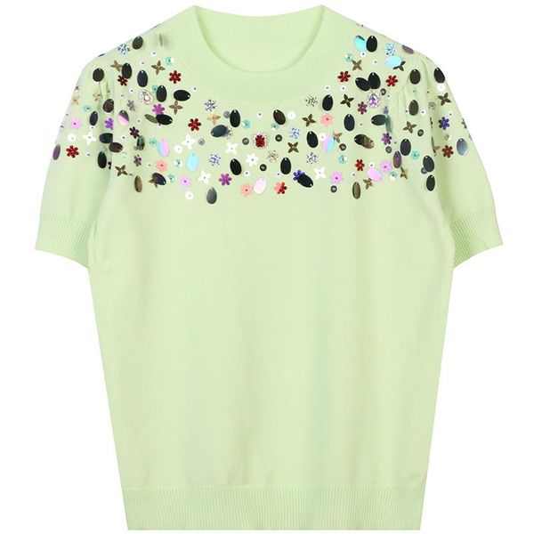women's t-shirt luxury design women summer casual tee brand clothes round neck short-sleeved sequin stitching loose knit pink, White
women's t-shirt luxury design women summer casual tee brand clothes round neck short-sleeved sequin stitching loose knit pink, White