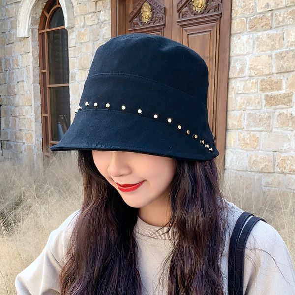 pearl new fashion personalized rivet bucket hat leisure face small fisherman female summer sun shading basin hat, Yellow
pearl new fashion personalized rivet bucket hat leisure face small fisherman female summer sun shading basin hat, Yellow