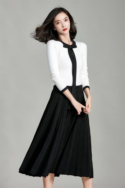 casual dresses professional temperament vintage black white two-piece set dress bow elastic spring autumn thick woman knitting, Black;gray
casual dresses professional temperament vintage black white two-piece set dress bow elastic spring autumn thick woman knitting, Black;gray