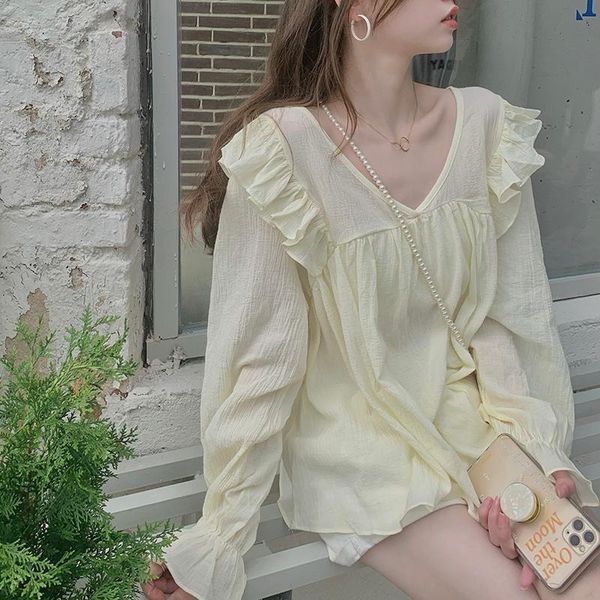 women's blouses & shirts 2021ruffled chiffon shirt fashion clothing early autumn korean style v-neck solid color long sleeve straight, White
women's blouses & shirts 2021ruffled chiffon shirt fashion clothing early autumn korean style v-neck solid color long sleeve straight, White