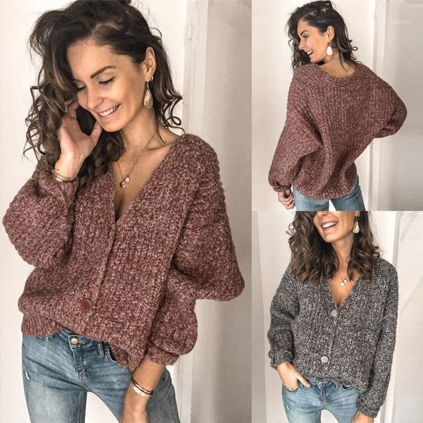 sweater autumn and winter casual ladies knitted v-neck solid color buttons black brown striped women's sweaters, White;black
sweater autumn and winter casual ladies knitted v-neck solid color buttons black brown striped women's sweaters, White;black
