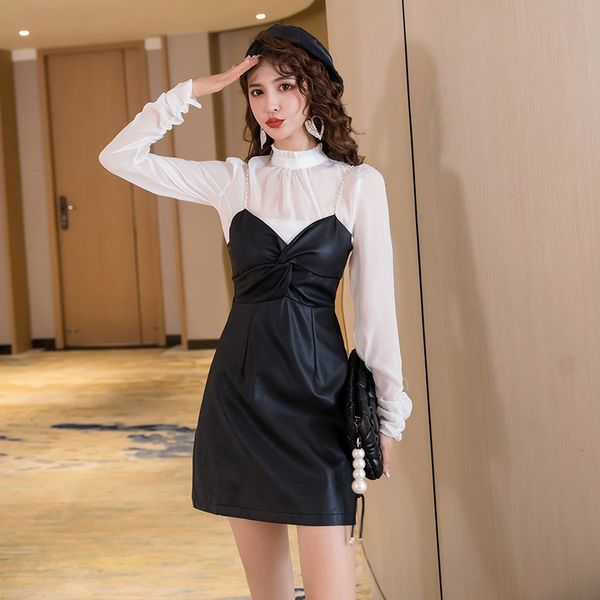 new arrival comfortable fresh cute 2 pieces white basic shirt and strap pu mini a-line dress elegant wild women sets uxoh, Black
new arrival comfortable fresh cute 2 pieces white basic shirt and strap pu mini a-line dress elegant wild women sets uxoh, Black