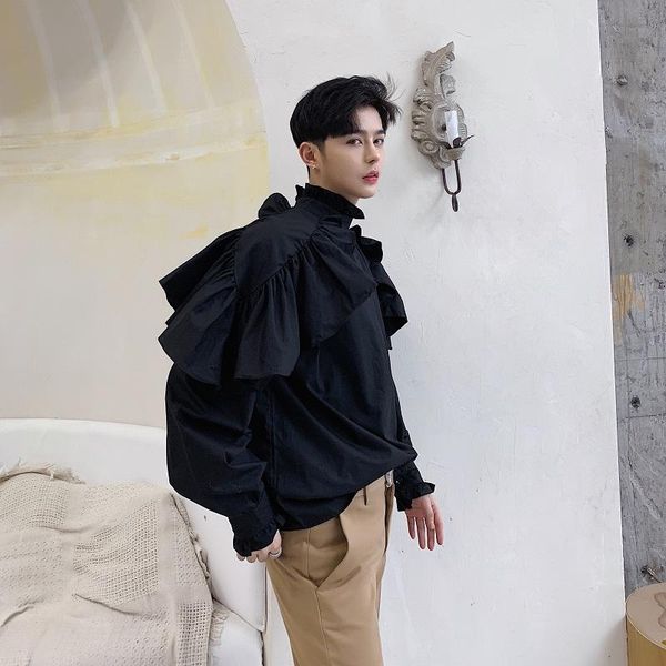 men's casual shirts men black long sleeve shirt two wear lotus leaf shoulder loose streetwear hip hop punk gothic party stage dress, White;black
men's casual shirts men black long sleeve shirt two wear lotus leaf shoulder loose streetwear hip hop punk gothic party stage dress, White;black
