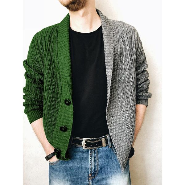 men's sweaters sweater cardigan 2021 autumn two-color splicing long sleeve v-neck loose casual, White;black
men's sweaters sweater cardigan 2021 autumn two-color splicing long sleeve v-neck loose casual, White;black