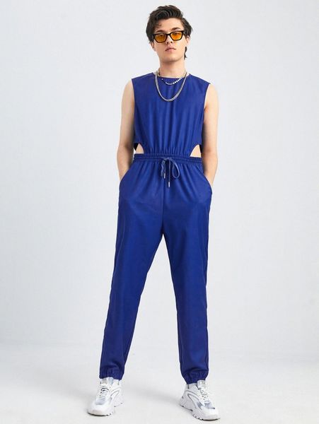 x the perfect party men cutout zip back drawstring waist jumpsuit h1lw#, Gray
x the perfect party men cutout zip back drawstring waist jumpsuit h1lw#, Gray