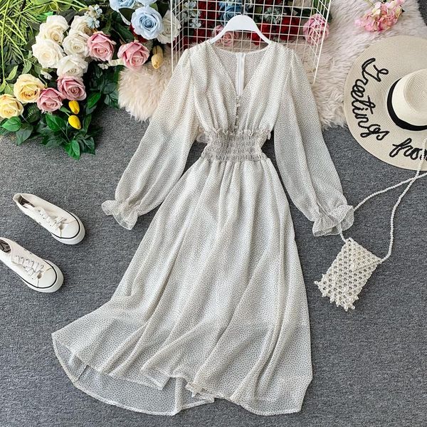 casual dresses autumn female clothing v neck polka dot slim chiffon button puff sleeve high waist elegant vestidos mid-calf women dress, Black;gray
casual dresses autumn female clothing v neck polka dot slim chiffon button puff sleeve high waist elegant vestidos mid-calf women dress, Black;gray