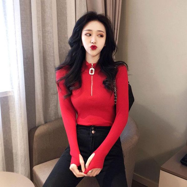 women's sweaters round neck solid color slim slimming zipper long sleeve bottoming knit sweater daily casual high collar tight pullover, White;black
women's sweaters round neck solid color slim slimming zipper long sleeve bottoming knit sweater daily casual high collar tight pullover, White;black