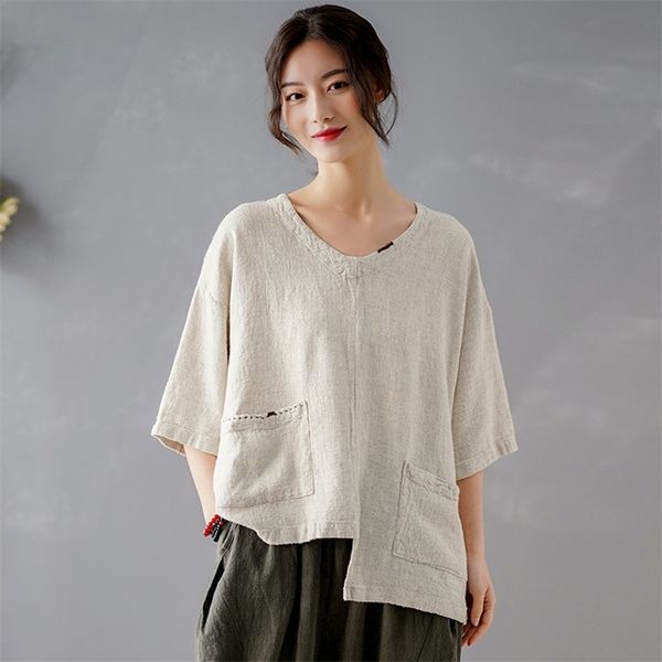 johnature women embroidery vintage t-shirts irregular cotton linen pockets v-neck pockets summer new solid color t-shirts 210315, White
johnature women embroidery vintage t-shirts irregular cotton linen pockets v-neck pockets summer new solid color t-shirts 210315, White