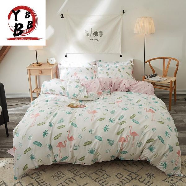 bedding sets cartoon pink white flamingo 3/4pcs children's boy girl and bed linings king duvet cover sheet pillowcases