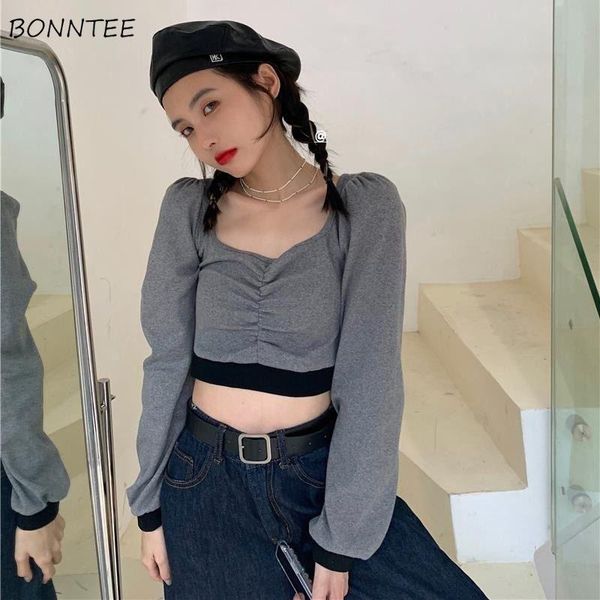 women's t-shirt long sleeve t-shirts women streetwear square collar patchwork students retro pleated ruched slim fashion female clothes, White
women's t-shirt long sleeve t-shirts women streetwear square collar patchwork students retro pleated ruched slim fashion female clothes, White