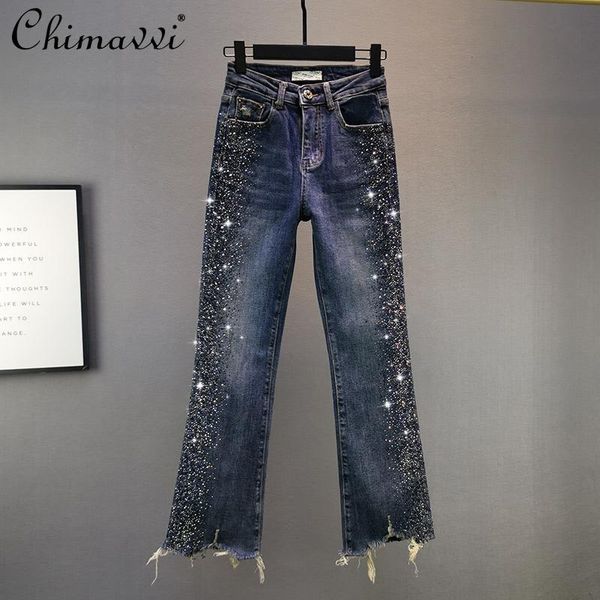 women's jeans women high-waist rhinestone casual slim all-match denim trousers ladies fashion irregular bottom pants, Blue
women's jeans women high-waist rhinestone casual slim all-match denim trousers ladies fashion irregular bottom pants, Blue