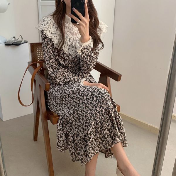 women's dresses lace seams floral sleeves soft french long sweet female impression elegant fashion ttyl, Black;gray
women's dresses lace seams floral sleeves soft french long sweet female impression elegant fashion ttyl, Black;gray