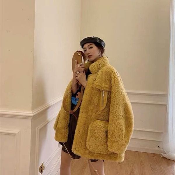 women new sheep shearing outercoat women's double-sided woman's wool coat chic ladies leather pockets y104 a2y6, Black
women new sheep shearing outercoat women's double-sided woman's wool coat chic ladies leather pockets y104 a2y6, Black
