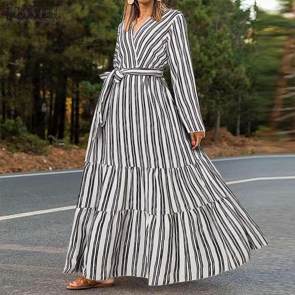 casual dresses lady party autumn striped print robe longue 2022 fashion bohemian ruffle vestido women holiday elegant maxi dress, Black;gray
casual dresses lady party autumn striped print robe longue 2022 fashion bohemian ruffle vestido women holiday elegant maxi dress, Black;gray