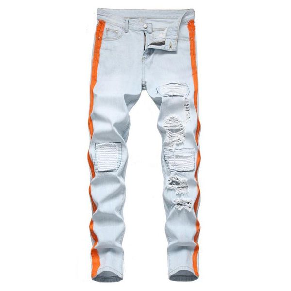 men's jeans stripe lines painted ripped streetwear light blue stretch denim pants patchwork biker
men's jeans stripe lines painted ripped streetwear light blue stretch denim pants patchwork biker