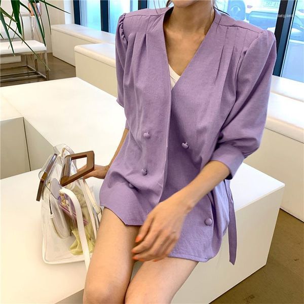 women's suits & blazers 2021 summer korea simple women purple blazer office female short sleeve fashion v-neck double breasted lady loo, White;black
women's suits & blazers 2021 summer korea simple women purple blazer office female short sleeve fashion v-neck double breasted lady loo, White;black