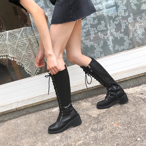 high-toe toe heels heel thick boots winter women's shoes size 33-42 midw, Black