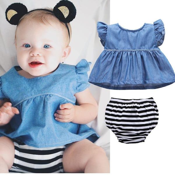 clothing sets born baby girl set shirts+shorts costume denim stripes clothes, White
clothing sets born baby girl set shirts+shorts costume denim stripes clothes, White