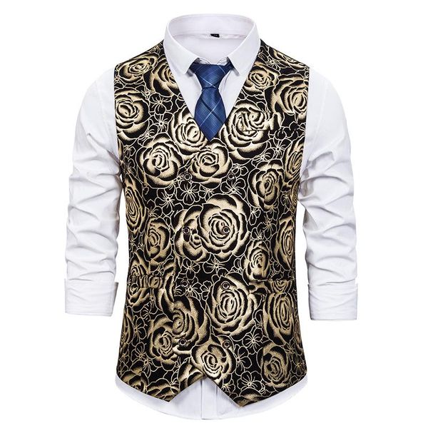 men's vests luxury gold rose floral print dress vest men 2021 brand double breasted waistcoat nightclub wedding groom gilet homme, Black;white
men's vests luxury gold rose floral print dress vest men 2021 brand double breasted waistcoat nightclub wedding groom gilet homme, Black;white
