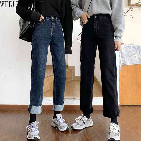 werueruyu women's plus fleece wide-leg jeans fashion style jeans autumn winter korean high waist loose straight 210608, Blue
werueruyu women's plus fleece wide-leg jeans fashion style jeans autumn winter korean high waist loose straight 210608, Blue