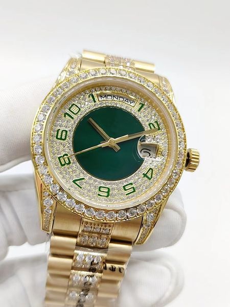 fashion gold aaa + middle row diamond watch, 36mm diamonds bezel, green arabic numeral dial, double calendar automatic mechanical watch, whi, Slivery;brown
fashion gold aaa + middle row diamond watch, 36mm diamonds bezel, green arabic numeral dial, double calendar automatic mechanical watch, whi, Slivery;brown