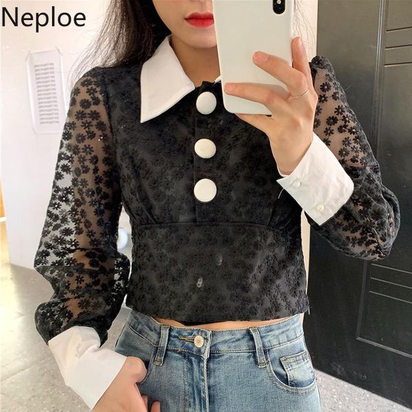 women's blouses & shirts neploe korean chic turn down collar button design appliques blouse contrast color patch lace long sleeve blusa, White
women's blouses & shirts neploe korean chic turn down collar button design appliques blouse contrast color patch lace long sleeve blusa, White