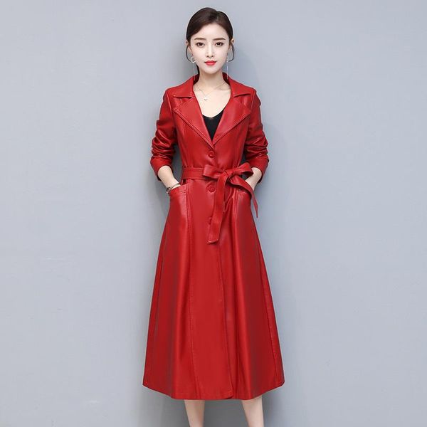 women's leather & faux 2021 spring women long jacket slim plus size belt motorcycle pu coat trench, Black
women's leather & faux 2021 spring women long jacket slim plus size belt motorcycle pu coat trench, Black