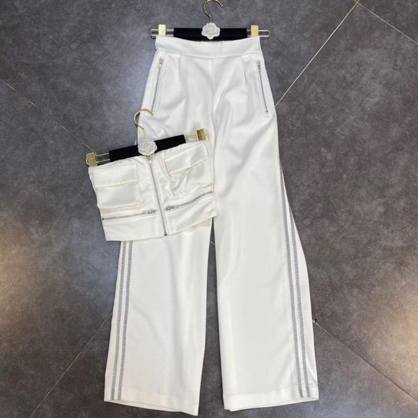women's two piece pants deat 2021 spring arrivals zipper pocket bra with high elastic waist straight fashion women set mz793, White
women's two piece pants deat 2021 spring arrivals zipper pocket bra with high elastic waist straight fashion women set mz793, White