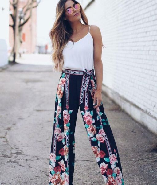 women's pants & capris women boho casual loose wide leg lady bandage floral print long trousers, Black;white
women's pants & capris women boho casual loose wide leg lady bandage floral print long trousers, Black;white
