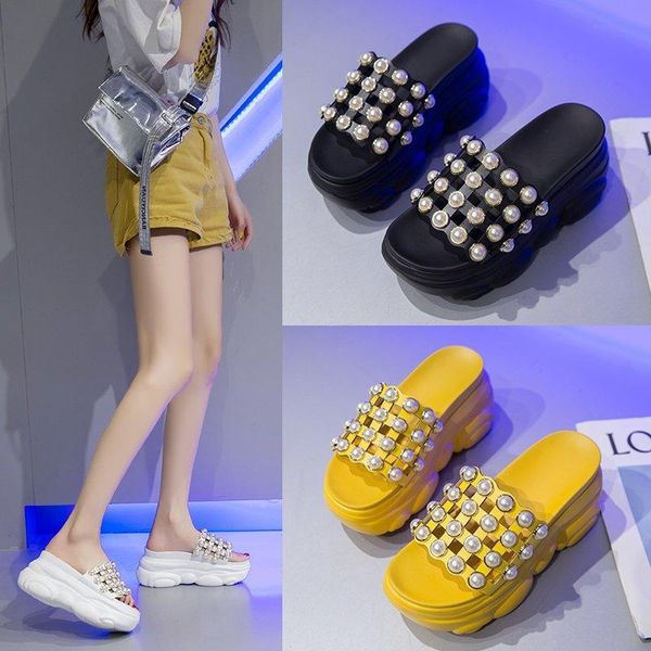 slippers summer women shoes platform heighten breathable casual slides pearl decorative, Black
slippers summer women shoes platform heighten breathable casual slides pearl decorative, Black