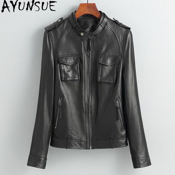 women's leather & faux ayunsue real genuine jacket women 2021 fashion vintage short motorcycle coat korean womens clothing veste en cui, Black
women's leather & faux ayunsue real genuine jacket women 2021 fashion vintage short motorcycle coat korean womens clothing veste en cui, Black