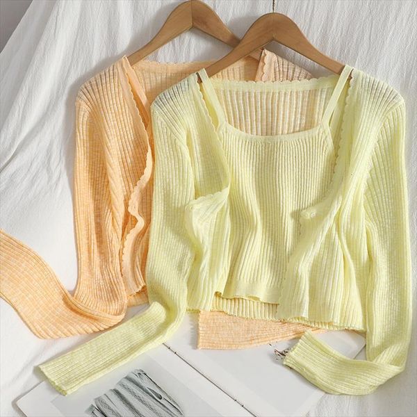 summer dress age reduction sweet womens sweater korean short cardigan with lace v neck blouse base sling knitted two piece, White;black
summer dress age reduction sweet womens sweater korean short cardigan with lace v neck blouse base sling knitted two piece, White;black
