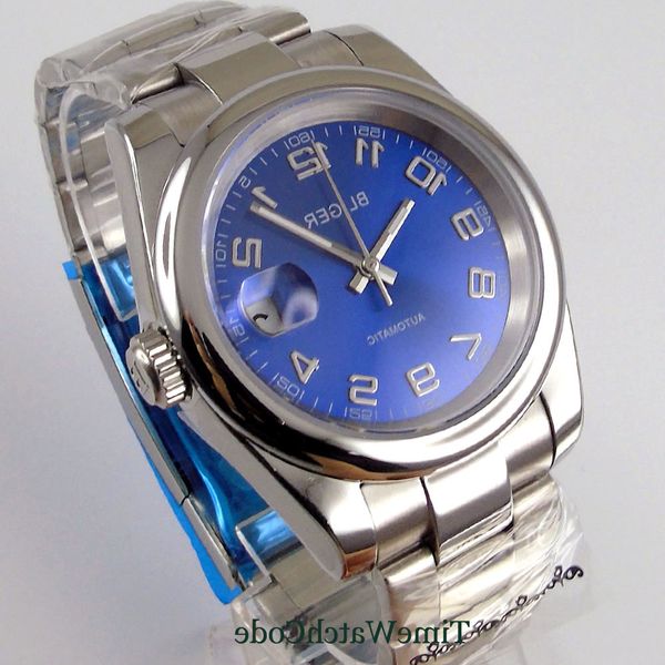 39mm men's watch genuine miyota 8215 automatic movement blue dial sapphire glass date oyster bracelet cyclops polished bliger, Slivery;brown
39mm men's watch genuine miyota 8215 automatic movement blue dial sapphire glass date oyster bracelet cyclops polished bliger, Slivery;brown