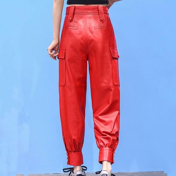 women's pants & capris leather genuine high waist ankle-length office lady spring autumn sashes pockets buttons women solid sheepskin c, Black;white
women's pants & capris leather genuine high waist ankle-length office lady spring autumn sashes pockets buttons women solid sheepskin c, Black;white