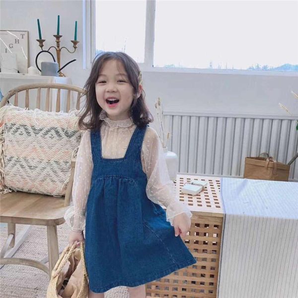 clothing 2021 spring new girls' children's korean personality tone soft lace t-shirt + denim vest skirt two-piece set, White
clothing 2021 spring new girls' children's korean personality tone soft lace t-shirt + denim vest skirt two-piece set, White