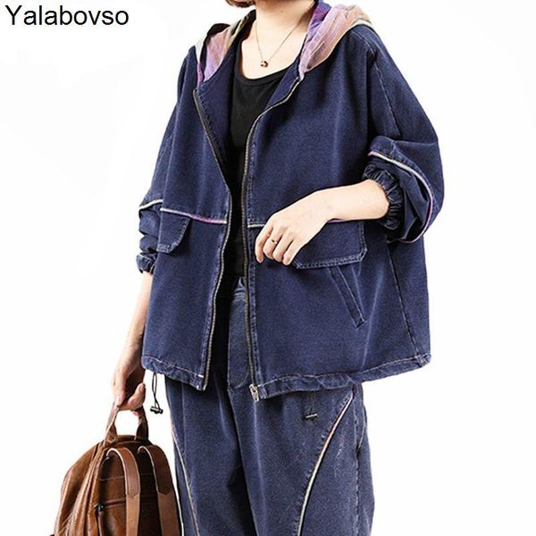 women's two piece pants yalabovso 2021 outfits women hooded jackets loose pieces sets european blue denim zippers female casual suits, White
women's two piece pants yalabovso 2021 outfits women hooded jackets loose pieces sets european blue denim zippers female casual suits, White