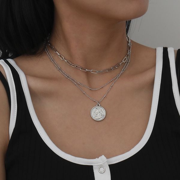 creative jewelry punk portrait chain women's net red simple alloy suit necklace, Silver
creative jewelry punk portrait chain women's net red simple alloy suit necklace, Silver