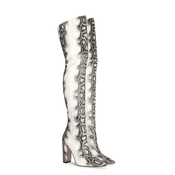 dress shoes snake skin high tube knee boots show thick heel women's, Black