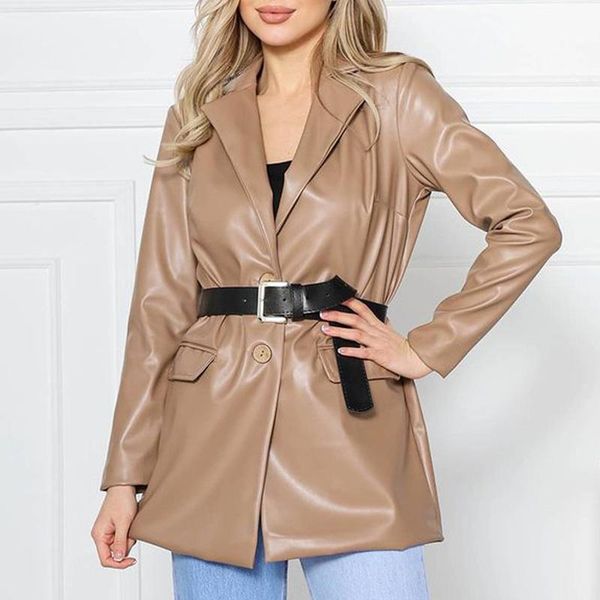 women's suits & blazers fashion pu turn down collar women elegant spring tie belt waist jackets single breasted pockets ladies, White;black
women's suits & blazers fashion pu turn down collar women elegant spring tie belt waist jackets single breasted pockets ladies, White;black