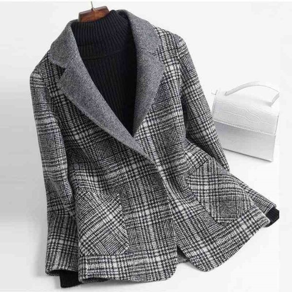 women's suits & blazers gray plaid coat mid-length winter thickened slim fit color matching woolen office lady blazer women clothe, White;black
women's suits & blazers gray plaid coat mid-length winter thickened slim fit color matching woolen office lady blazer women clothe, White;black
