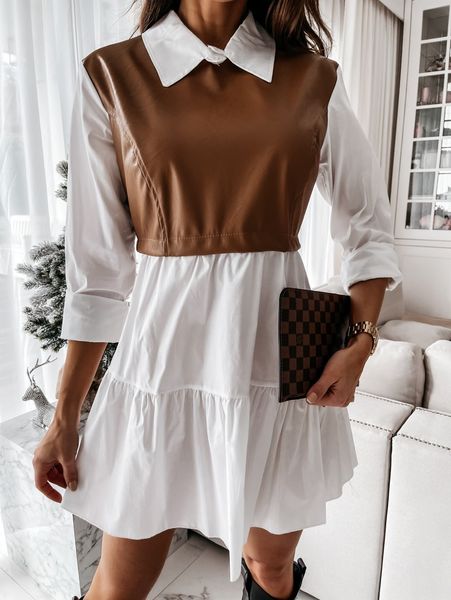 chic fake two pieces stitching dress women elegant shirt collar ruffles dress ladies spring summer white black a-line dresses 210521, Black;gray
chic fake two pieces stitching dress women elegant shirt collar ruffles dress ladies spring summer white black a-line dresses 210521, Black;gray
