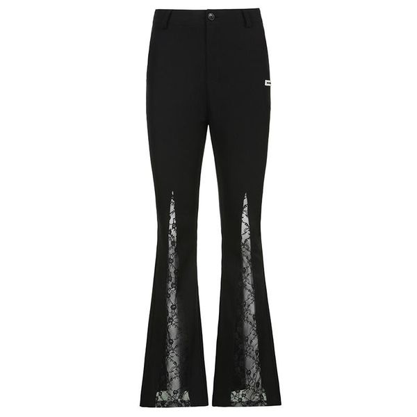 women's pants & capris fashion streetwear clothing 2021 est dark lace decor stitching casual bell bottom women clothes, Black;white
women's pants & capris fashion streetwear clothing 2021 est dark lace decor stitching casual bell bottom women clothes, Black;white