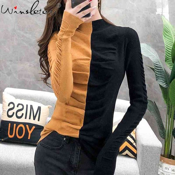 women's sweaters patchwork thicken knit sweater autumn winter fashion slim turtleneck pullover ruched jumper elastic t07807b okc2, White;black
women's sweaters patchwork thicken knit sweater autumn winter fashion slim turtleneck pullover ruched jumper elastic t07807b okc2, White;black