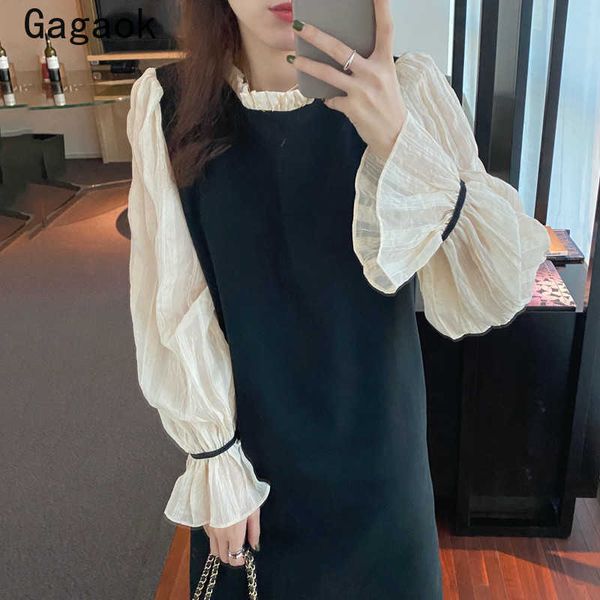 vintage women dress spring autumn patchwork o-neck ruffles flare sleeve mini dresses loose chic elegant vestidos 210531, Black;gray
vintage women dress spring autumn patchwork o-neck ruffles flare sleeve mini dresses loose chic elegant vestidos 210531, Black;gray
