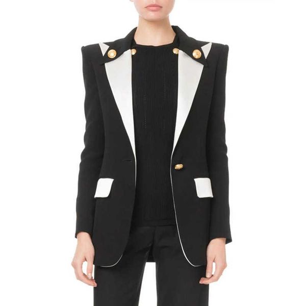est designer blazer women's lion buttons single button color block jacket 210526, White;black
est designer blazer women's lion buttons single button color block jacket 210526, White;black