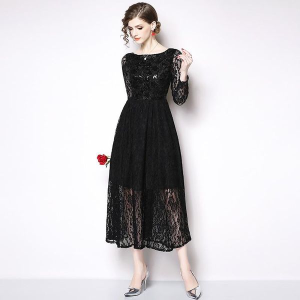 casual dresses 2021 autumn runway long lace dress boho women evening party work slim vestidos, Black;gray
casual dresses 2021 autumn runway long lace dress boho women evening party work slim vestidos, Black;gray